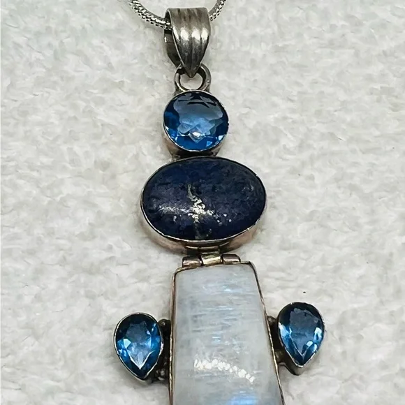 Moonstone, Blue Agate and Crystal Pendant - Picture 1 of 2
